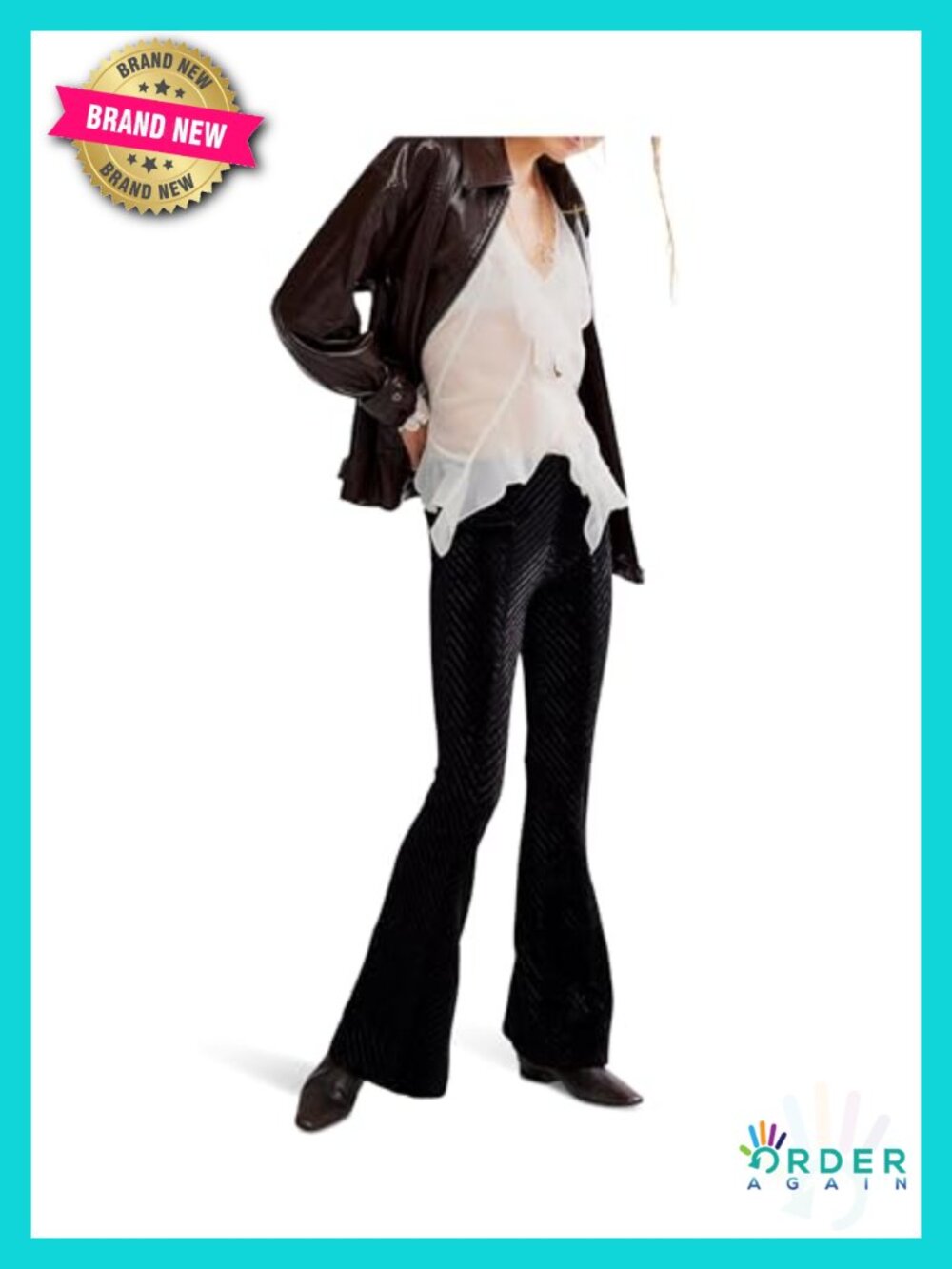Free People Penny Pull-On Velvet Pants Mid Rise Straight - Picture 4 of 4